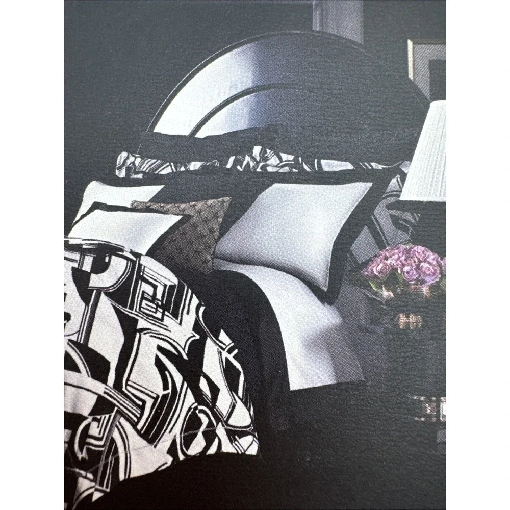 Ralph Lauren Standard Shams Set 2 Ellington Black White Art Deco Geometric Print
